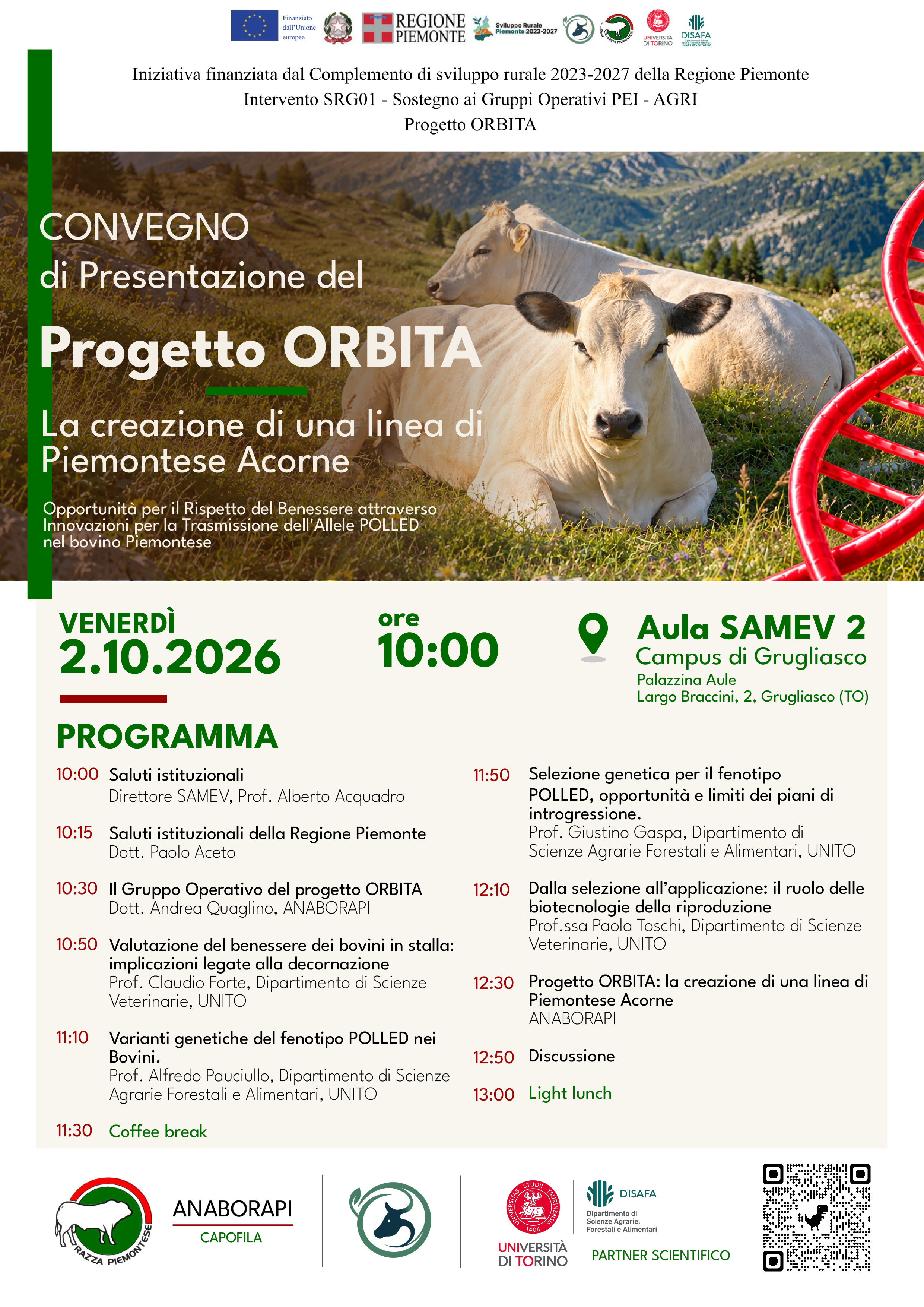 Locandina del Convegno di Presentazione del Progetto ORBITA — 2 ottobre 2026, Grugliasco